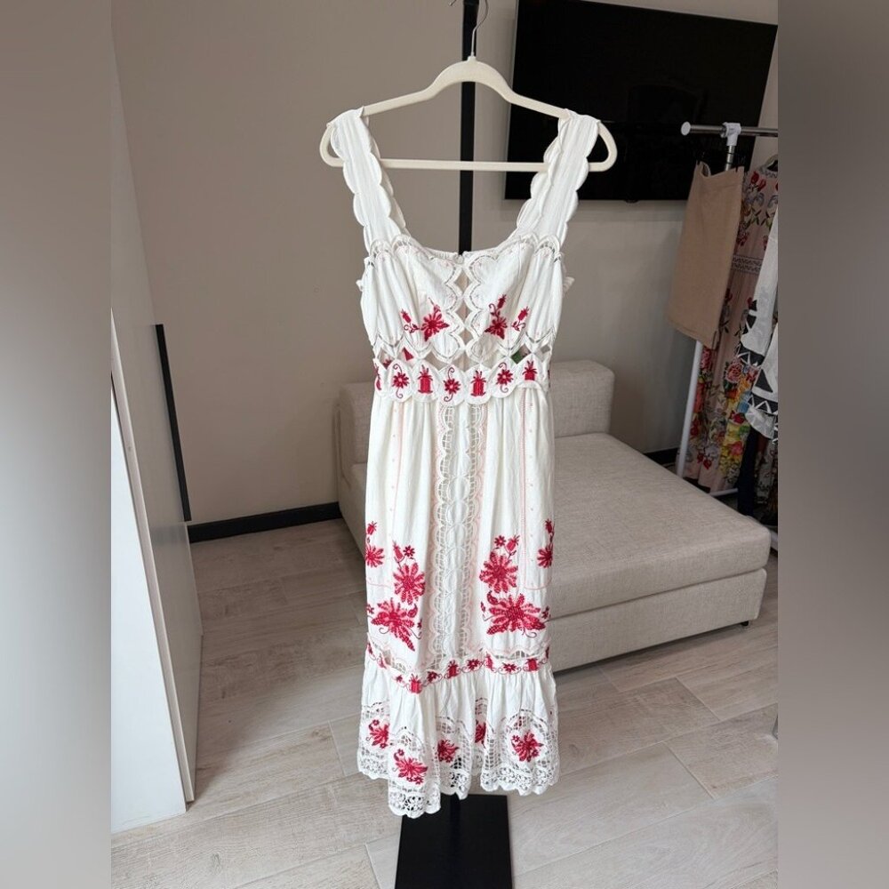 FarmRio: Richelieu Sunflower Linen-Blend Midi-Dre… - image 12